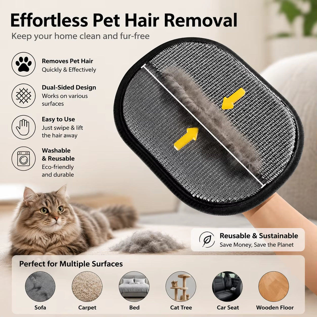 Pet Hair Cleaning and Collection Gloves Pet Double-Sided Multi-Functional Beauty Glove Tool Reduce the Pressure of Pet Ownership