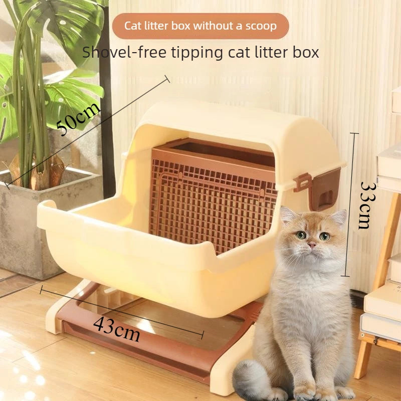 Semi Enclosed Cat Litter Box Manual Self‑Sifting Cats Sandbox No‑Electric Large Cat Toilet with Sifting Mesh Screen Easy Clean