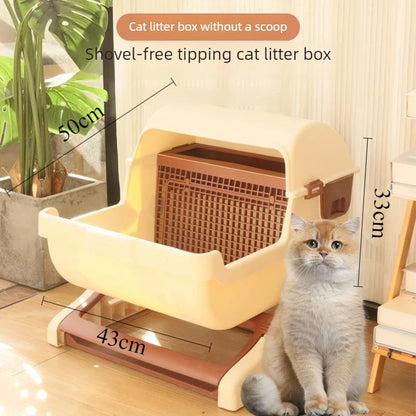 Semi Enclosed Cat Litter Box Manual Self‑Sifting Cats Sandbox No‑Electric Large Cat Toilet with Sifting Mesh Screen Easy Clean