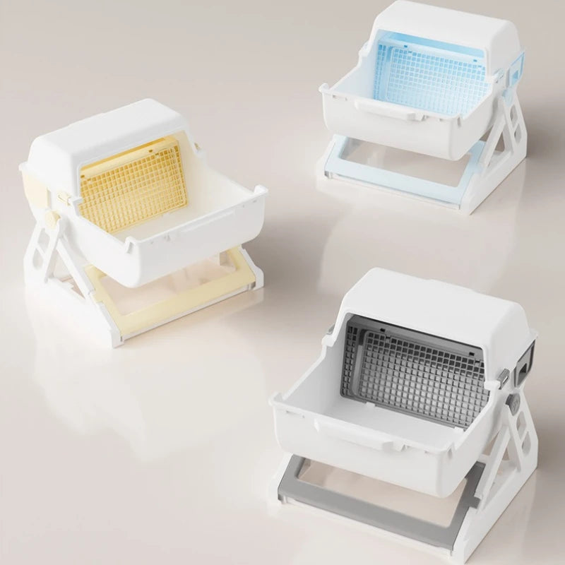 Large Size Semi Automatic Foldable Cat Litter Box Semi Closed Safe Durable Stable Universal Pet Cat Toilet for All Seasons