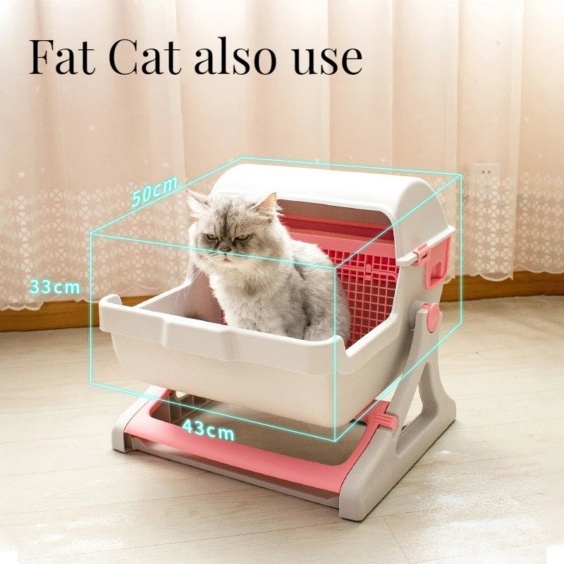 Semi Enclosed Cat Litter Box Manual Self‑Sifting Cats Sandbox No‑Electric Large Cat Toilet with Sifting Mesh Screen Easy Clean