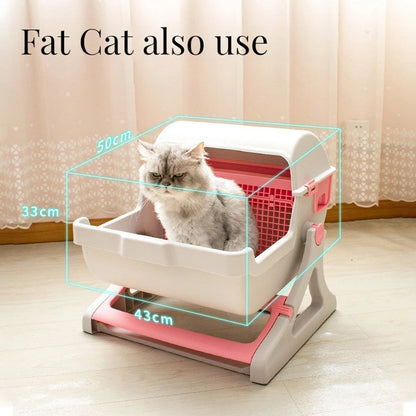 Semi Enclosed Cat Litter Box Manual Self‑Sifting Cats Sandbox No‑Electric Large Cat Toilet with Sifting Mesh Screen Easy Clean