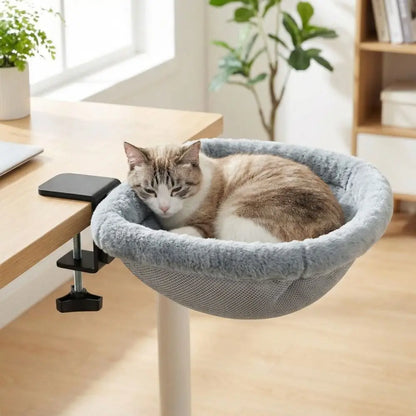 Creative Semi-Circular Cat Table Bed Space Saving Detachable Folding Cat Bed Soft Non-Slip Clamp Cat Desk Hammock Computer Desk