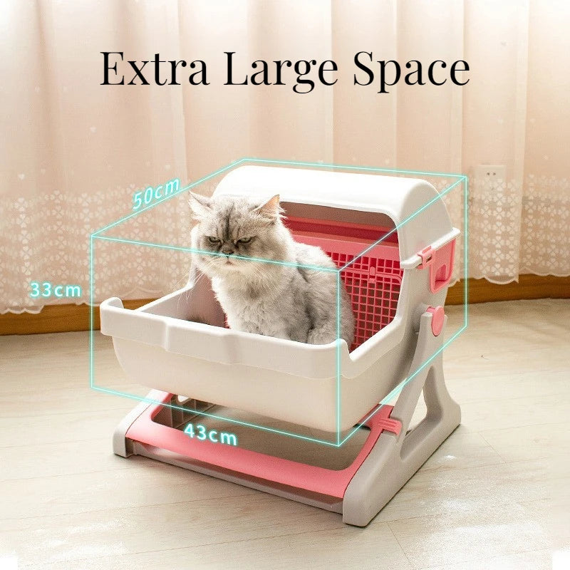 Semi Enclosed Cat Litter Box Manual Self‑Sifting Cats Sandbox No‑Electric Large Cat Toilet with Sifting Mesh Screen Easy Clean