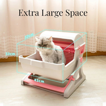 Semi Enclosed Cat Litter Box Manual Self‑Sifting Cats Sandbox No‑Electric Large Cat Toilet with Sifting Mesh Screen Easy Clean
