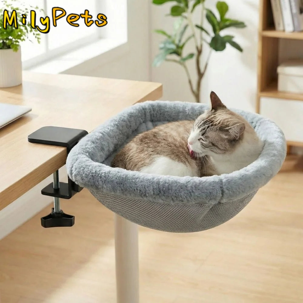 Creative Semi-Circular Cat Table Bed Space Saving Detachable Folding Cat Bed Soft Non-Slip Clamp Cat Desk Hammock Computer Desk