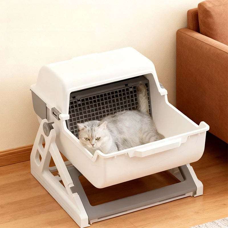 Large Size Semi Automatic Foldable Cat Litter Box Semi Closed Safe Durable Stable Universal Pet Cat Toilet for All Seasons