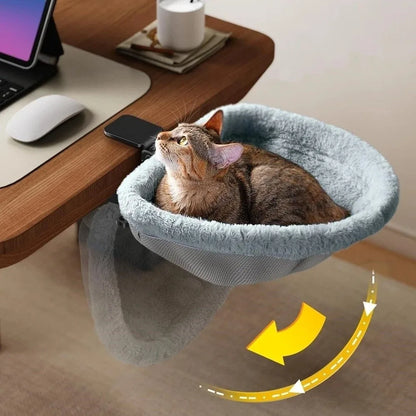 Creative Semi-Circular Cat Table Bed Space Saving Detachable Folding Cat Bed Soft Non-Slip Clamp Cat Desk Hammock Computer Desk