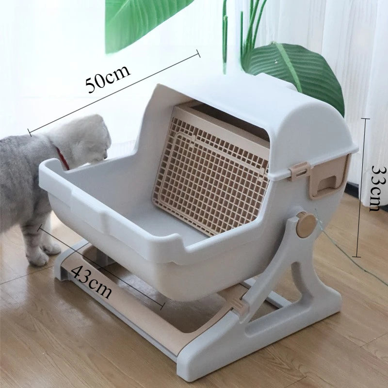 Semi Enclosed Cat Litter Box Manual Self‑Sifting Cats Sandbox No‑Electric Large Cat Toilet with Sifting Mesh Screen Easy Clean