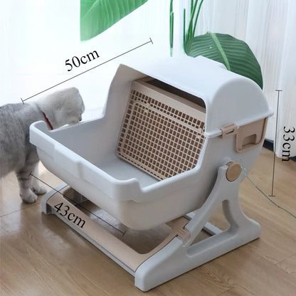 Semi Enclosed Cat Litter Box Manual Self‑Sifting Cats Sandbox No‑Electric Large Cat Toilet with Sifting Mesh Screen Easy Clean