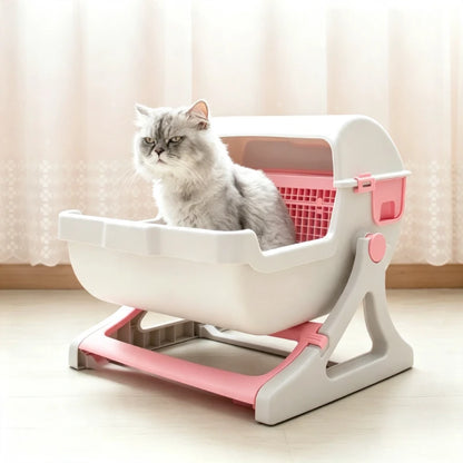 Semi Enclosed Cat Litter Box Manual Self‑Sifting Cats Sandbox No‑Electric Large Cat Toilet with Sifting Mesh Screen Easy Clean