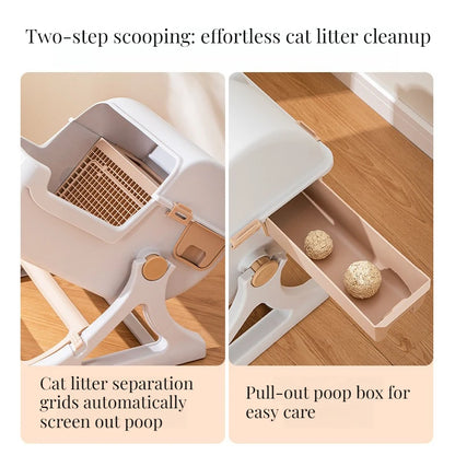 Semi Enclosed Cat Litter Box Manual Self‑Sifting Cats Sandbox No‑Electric Large Cat Toilet with Sifting Mesh Screen Easy Clean