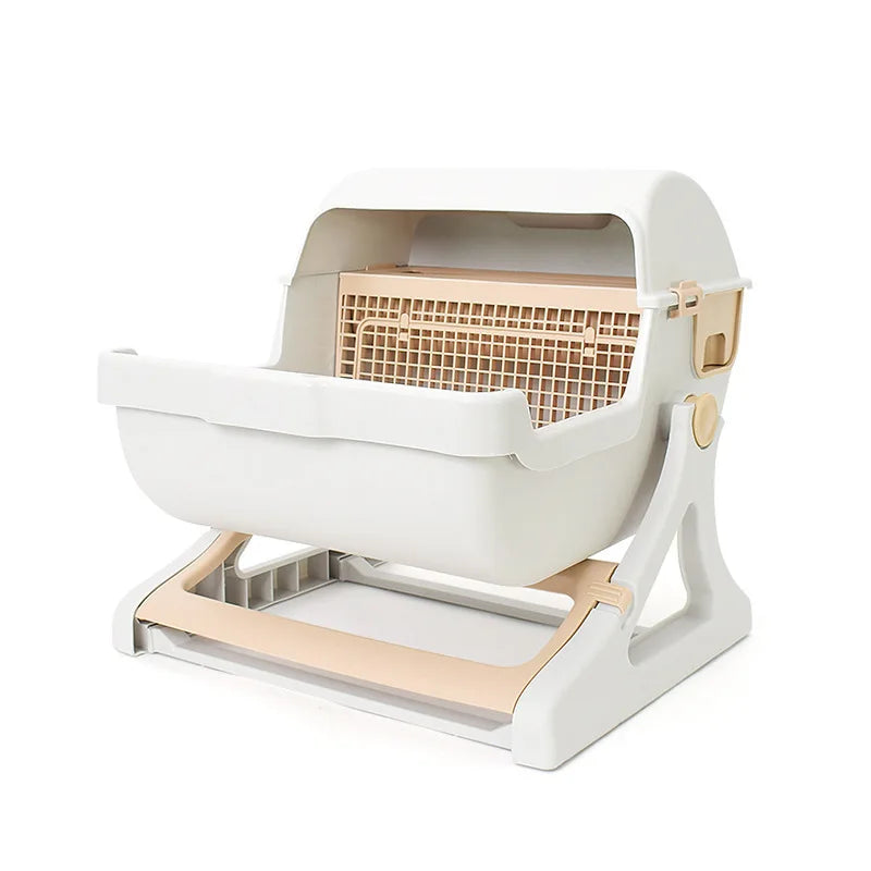 Semi Enclosed Cat Litter Box Manual Self‑Sifting Cats Sandbox No‑Electric Large Cat Toilet with Sifting Mesh Screen Easy Clean