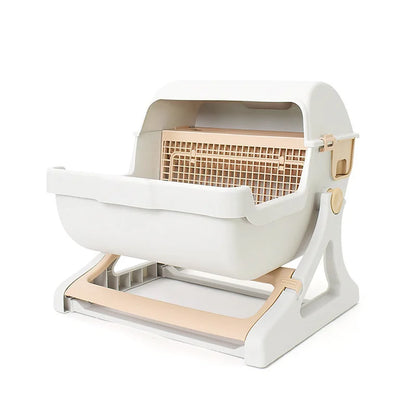 Semi Enclosed Cat Litter Box Manual Self‑Sifting Cats Sandbox No‑Electric Large Cat Toilet with Sifting Mesh Screen Easy Clean