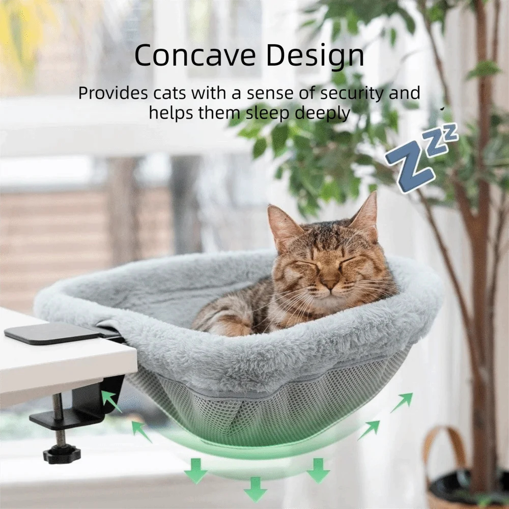 Creative Semi-Circular Cat Table Bed Space Saving Detachable Folding Cat Bed Soft Non-Slip Clamp Cat Desk Hammock Computer Desk