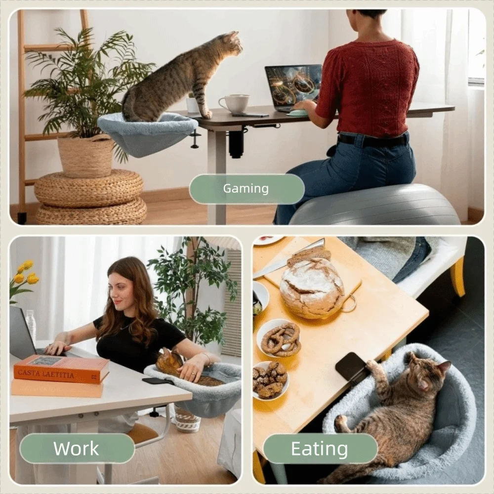 Creative Semi-Circular Cat Table Bed Space Saving Detachable Folding Cat Bed Soft Non-Slip Clamp Cat Desk Hammock Computer Desk