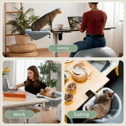 Creative Semi-Circular Cat Table Bed Space Saving Detachable Folding Cat Bed Soft Non-Slip Clamp Cat Desk Hammock Computer Desk