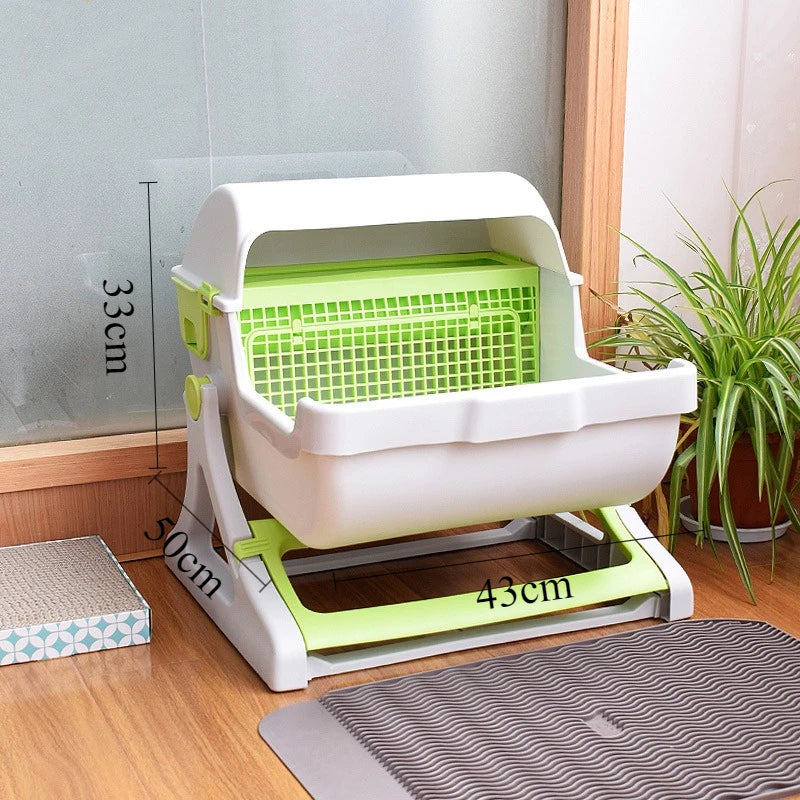 Semi Enclosed Cat Litter Box Manual Self‑Sifting Cats Sandbox No‑Electric Large Cat Toilet with Sifting Mesh Screen Easy Clean